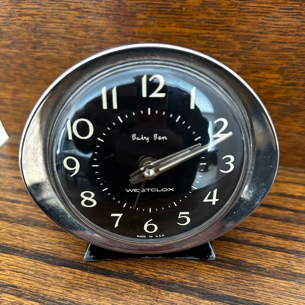 Vintage Westclox Baby Ben Black and Silver Clock
